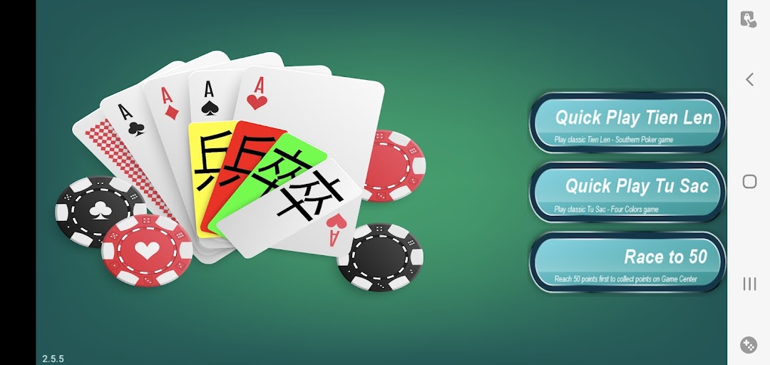 Tien Len Poker menu screen